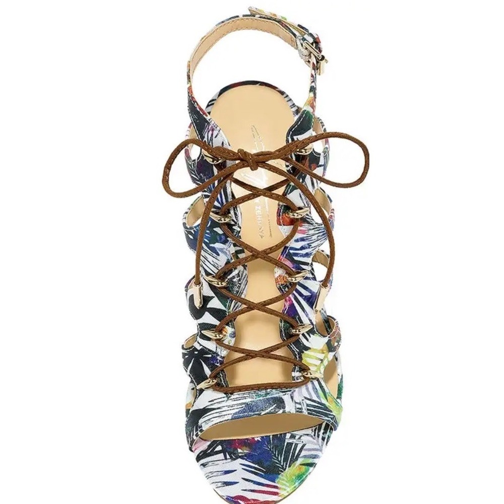 Daya by Zendaya Milo Floral Strappy Lace Up Satin Stiletto Heels Tropical Sz 8.5